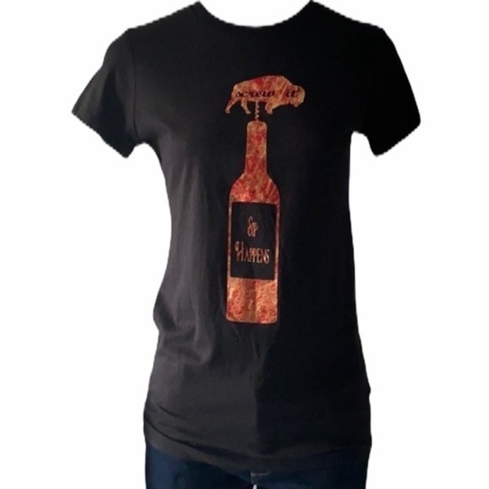 Next Level Apparel Women's Black Short Sleeve Top Large "Screw it" "Sip Happens"